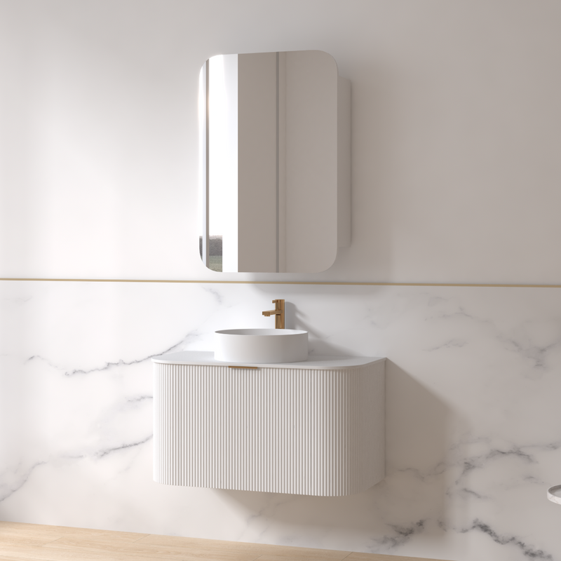 Siena 900 Curved Matte White Fluted Wall Hung Vanity - Acqua Bathrooms