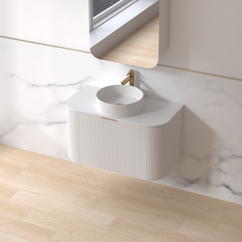 Siena 900 Curved Matte White Fluted Wall Hung Vanity - Acqua Bathrooms