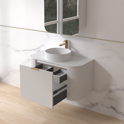 Siena 900 Curved Matte White Fluted Wall Hung Vanity - Acqua Bathrooms