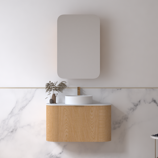 Siena 900 Curved Light Walnut Fluted Wall Hung Vanity - Acqua Bathrooms