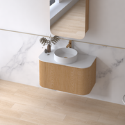 Siena 900 Curved Light Walnut Fluted Wall Hung Vanity - Acqua Bathrooms