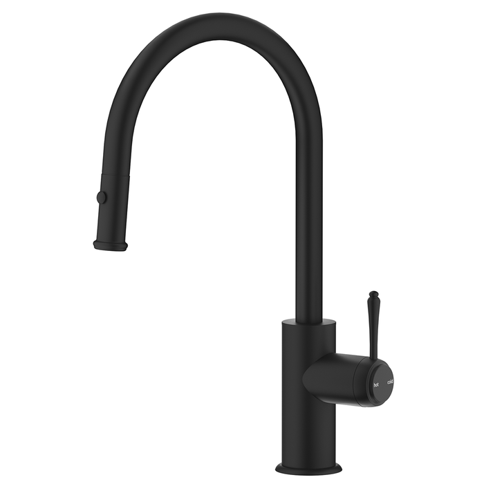 Mica Matte Black Heritage Pull Out Gooseneck Sink Mixer