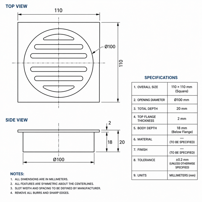 Chrome 110mm Slim Floor Waste