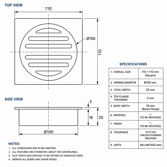 Brushed Copper 110mm Slim Floor Waste