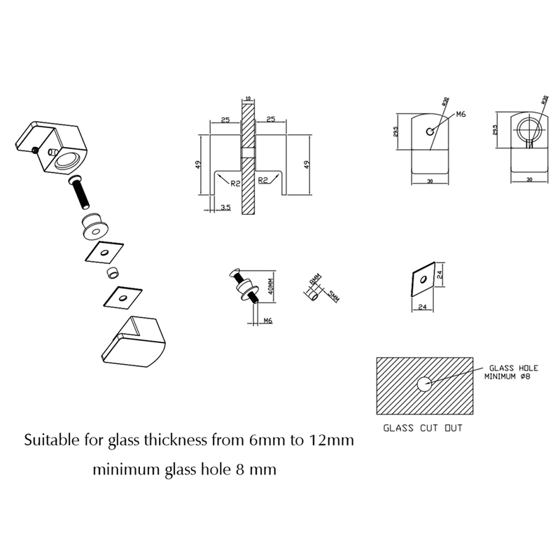 Chrome Square Lever Shower Screen Handle