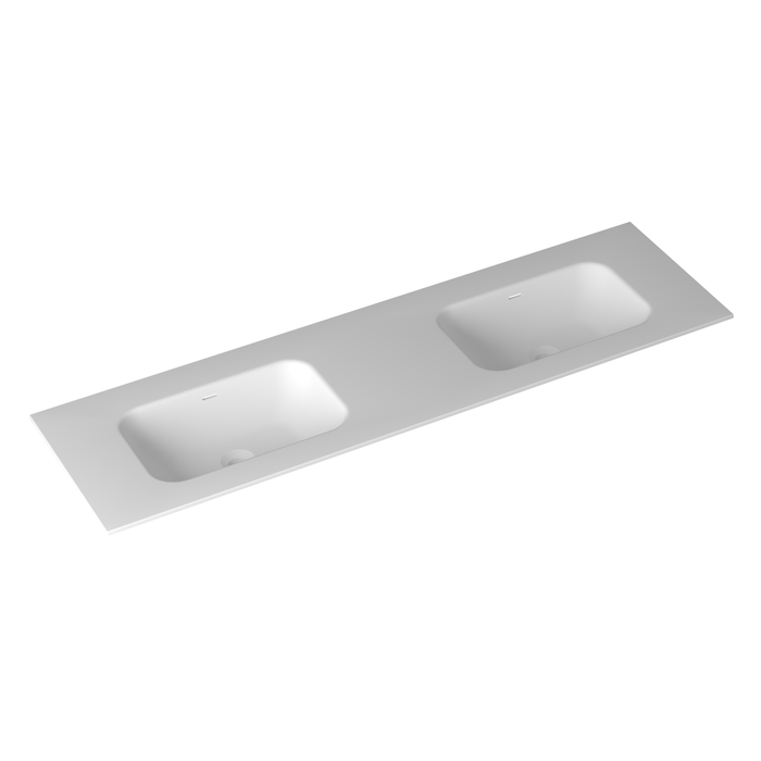 1500mm Double Square Matte White Solid Surface Stone Integrated Top with Overflow