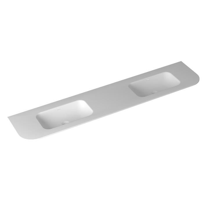 1800mm Double Curved Matte White Solid Surface Stone Integrated Top with Overflow
