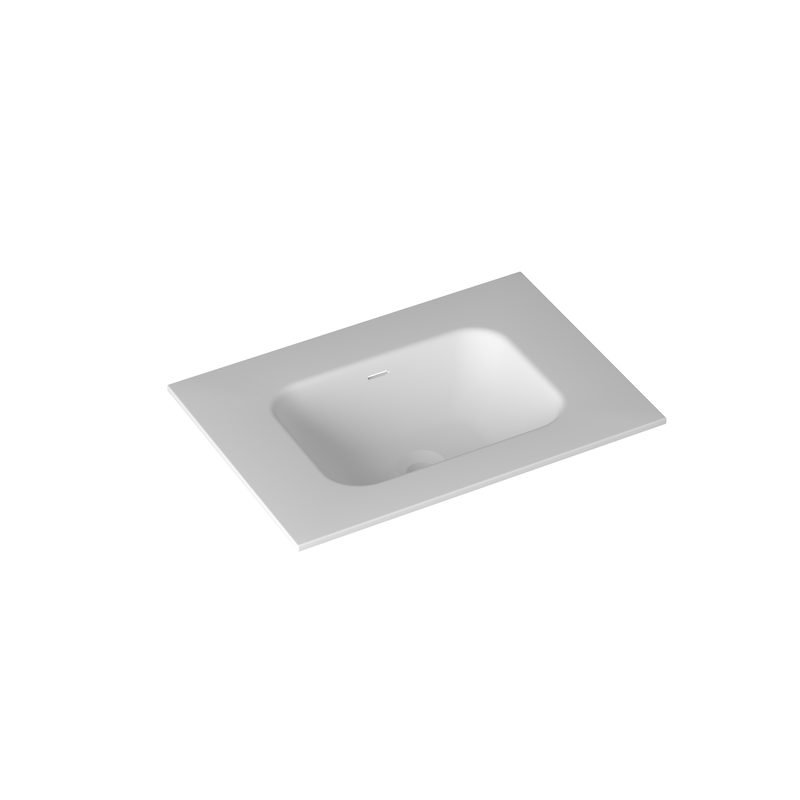 600mm Square Matte White Solid Surface Stone Integrated Top with Overflow