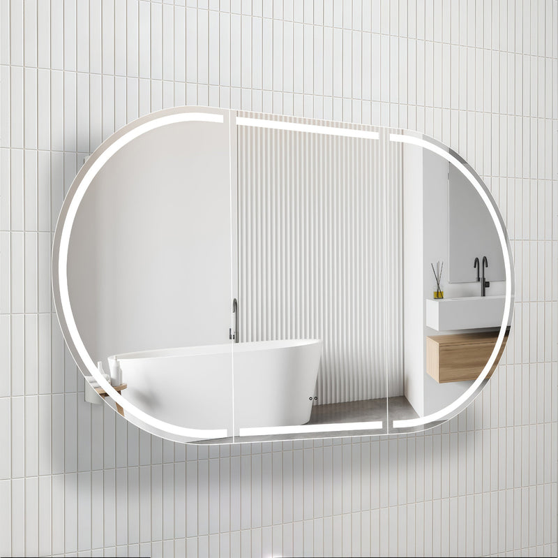 Stella Touchless LED 1200 x 700 Matte White Oval  Shaving Cabinet