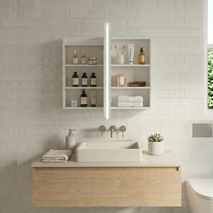 Stella LED Touchless 900 x 600 Matte White Oval  Shaving Cabinet