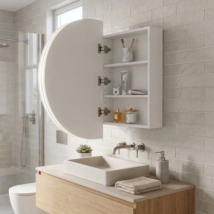 Stella LED Touchless 900 x 600 Matte White Oval  Shaving Cabinet