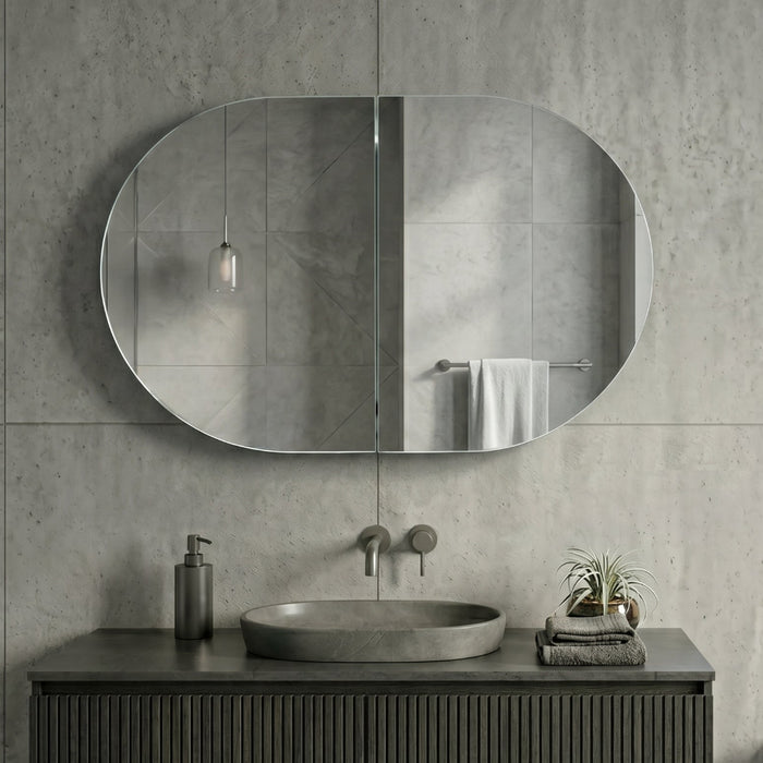 Stella 900 x 600 Matte White Oval  Shaving Cabinet