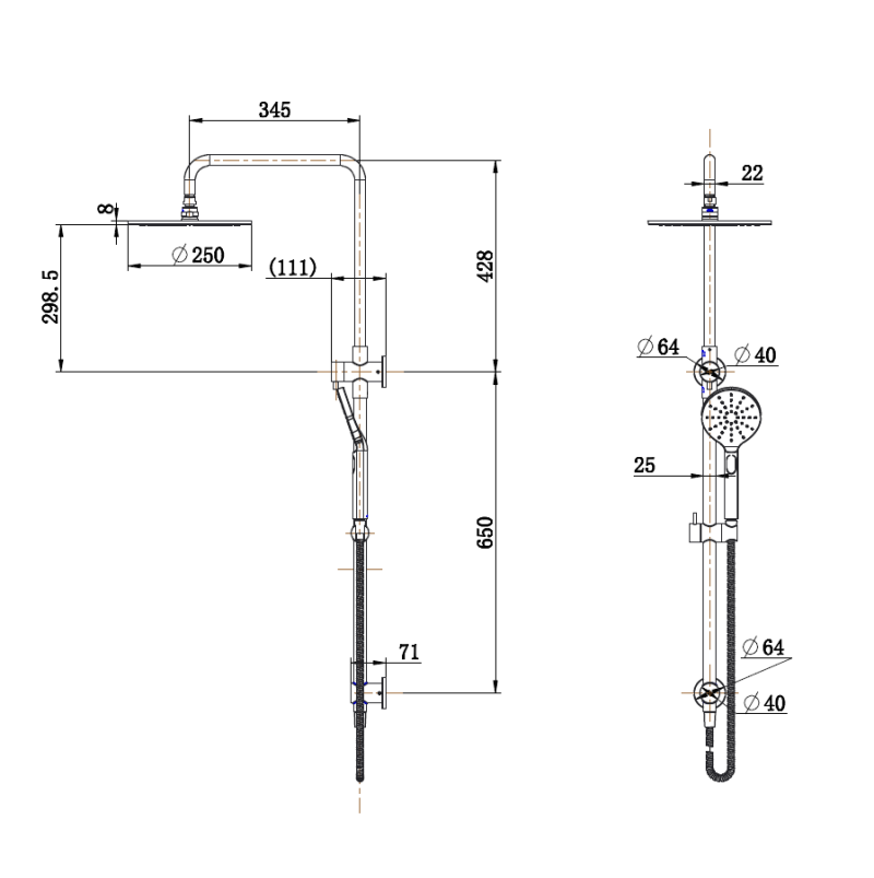 Star Luxury Brushed Gold Multifunction Shower Rail Set - Acqua Bathrooms