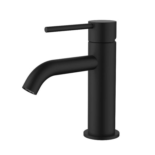 Star Mini Matte Black Basin Mixer - Curved Spout - Acqua Bathrooms