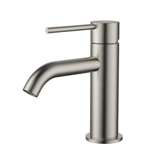 Star Mini Warm Brushed Nickel Basin Mixer - Curved Spout - Acqua Bathrooms