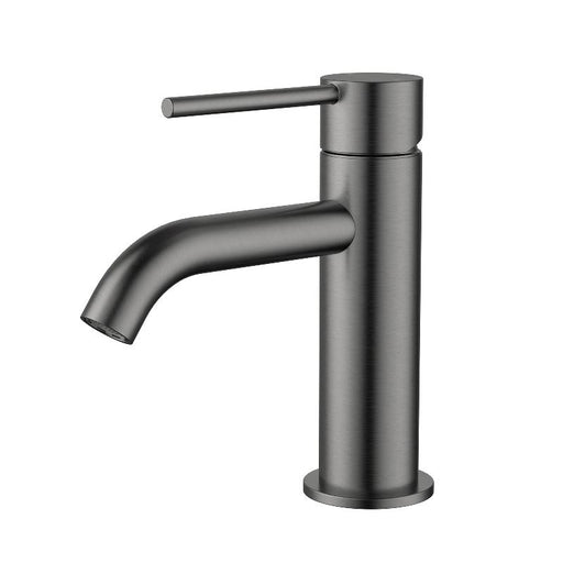 Star Mini Gun Metal Basin Mixer - Curved Spout - Acqua Bathrooms