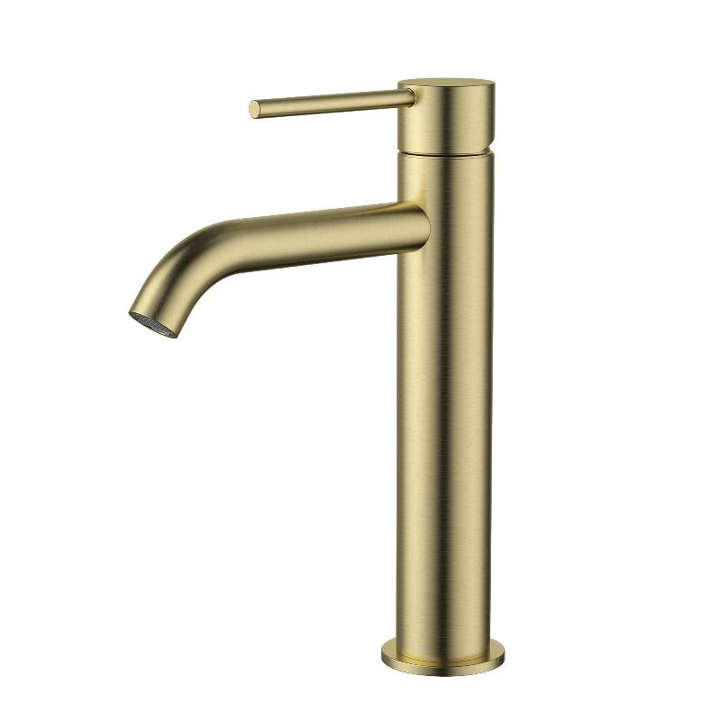 Star Mini Brushed Bronze Mid Basin Mixer - Curved Spout - Acqua Bathrooms