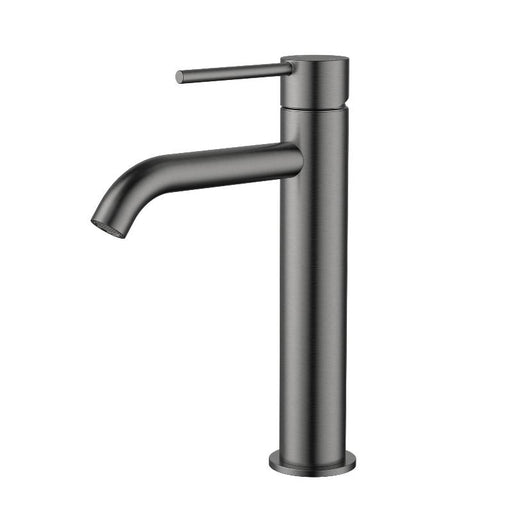 Star Mini Gun Metal Mid Basin Mixer - Curved Spout - Acqua Bathrooms