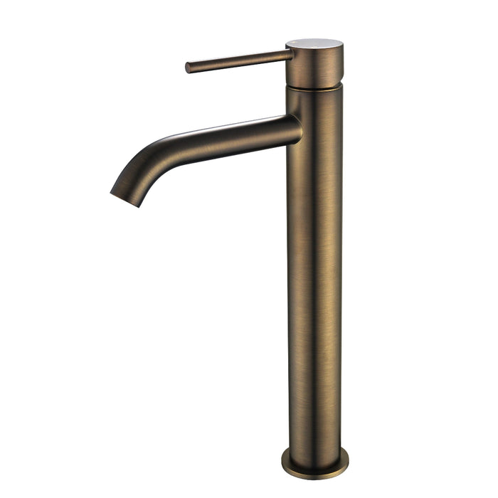 Star Mini Antique Brass Tall Basin Mixer - Curved Spout