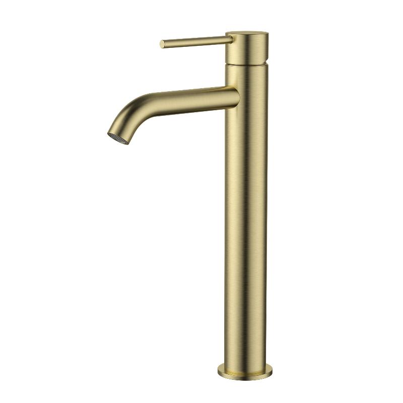 Star Mini Brushed Bronze Tall Basin Mixer - Curved Spout - Acqua Bathrooms