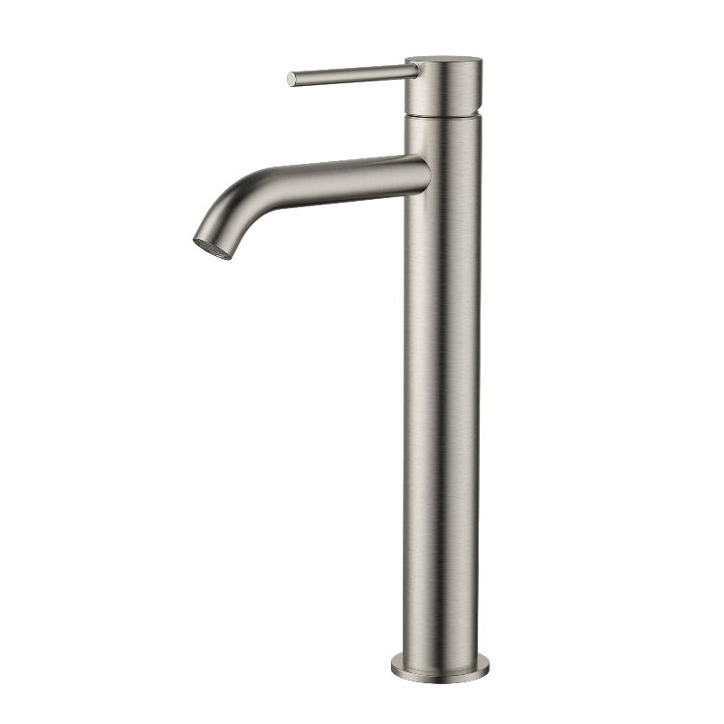 Star Mini Warm Brushed Nickel Tall Basin Mixer - Curved Spout - Acqua Bathrooms