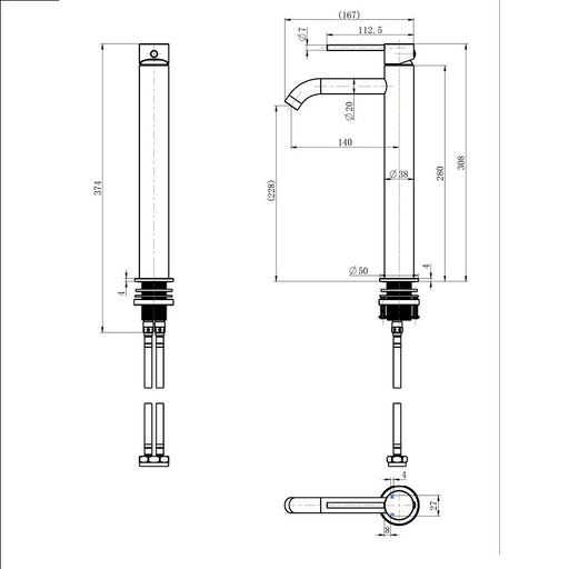 Star Mini Champagne Tall Basin Mixer - Curved Spout - Acqua Bathrooms