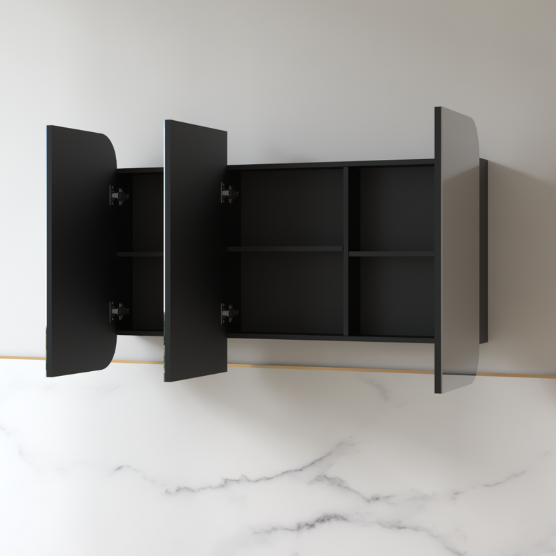 Tetra 1200 x 750mm Matte Black Soft Square Shaving Cabinet