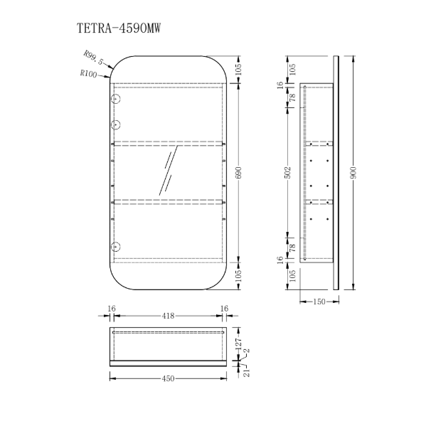 Tetra Matte White Soft Square Shaving Cabinet - Acqua Bathrooms
