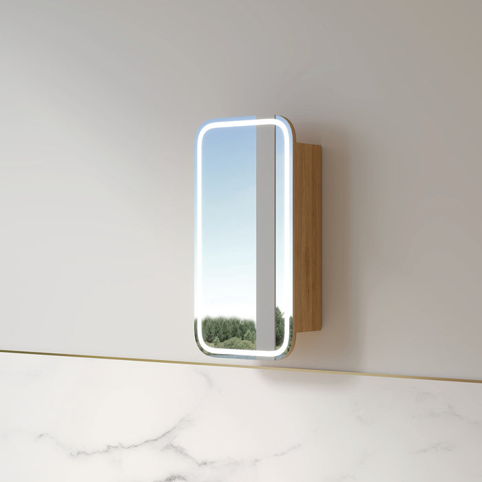 Tetra LED 450 x 900mm Light Walnut Soft Square Shaving Cabinet