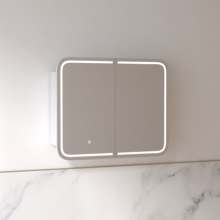 Tetra LED 900 x 750mm Matte White Soft Square Shaving Cabinet - Acqua Bathrooms