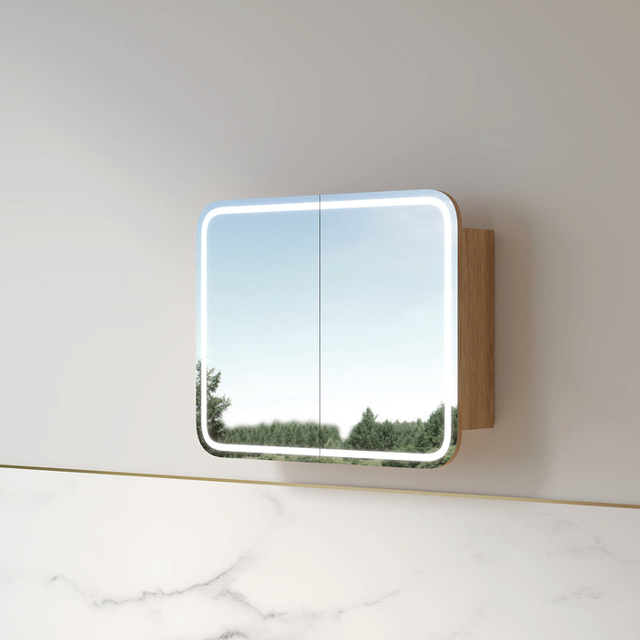 Tetra LED 900 x 750mm Light Walnut Soft Square Shaving Cabinet