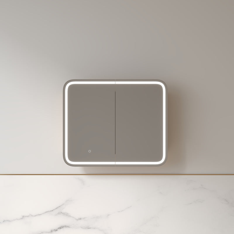 Tetra LED 900 x 750mm Light Walnut Soft Square Shaving Cabinet