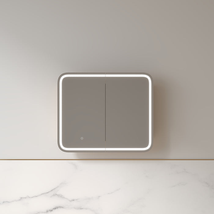 Tetra LED 900 x 750mm Light Walnut Soft Square Shaving Cabinet