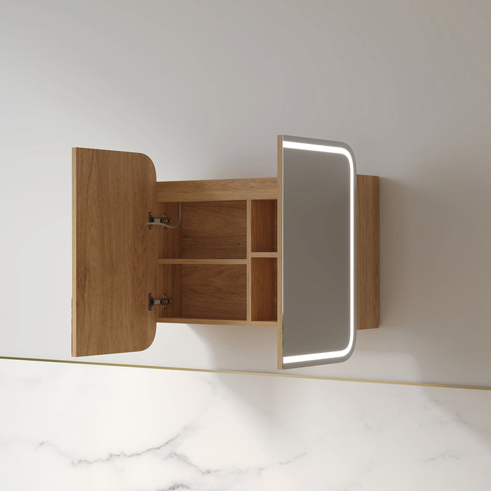 Tetra LED 900 x 750mm Light Walnut Soft Square Shaving Cabinet