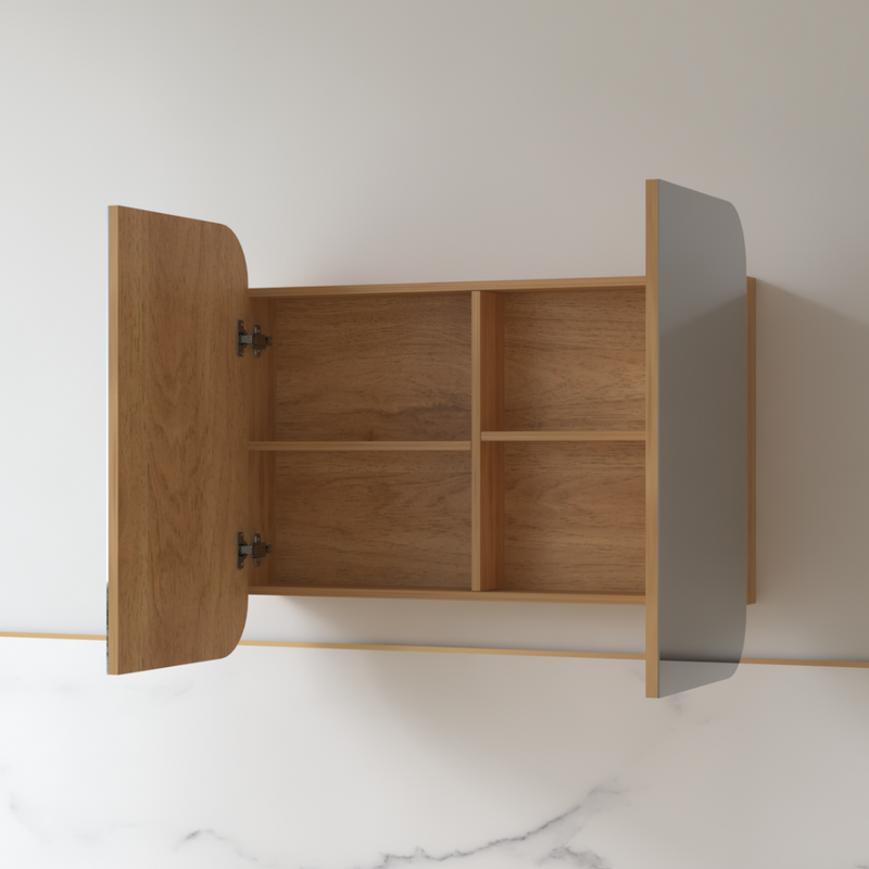 Tetra 900 x 750mm Light Walnut Soft Square Shaving Cabinet