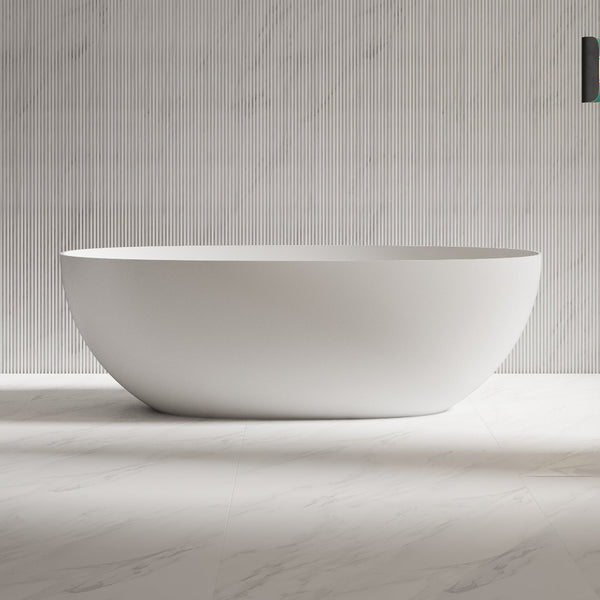 Velora 1700mm Stone Matte White Oval Freestanding Bath Tub