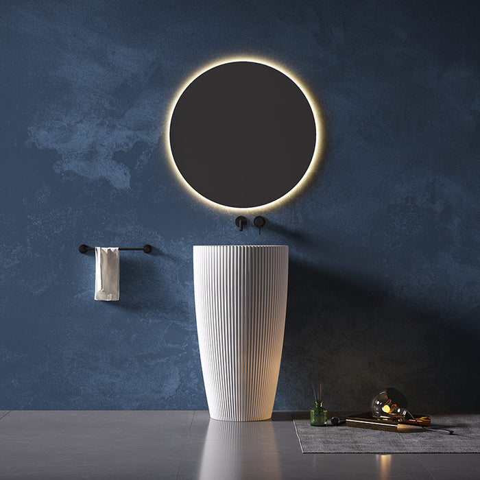 Viera 500mm Fluted Round Solid Surface Stone Freestanding Pedestal