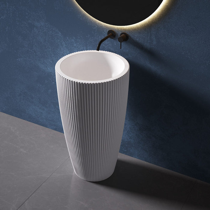 Viera 500mm Fluted Round Solid Surface Stone Freestanding Pedestal