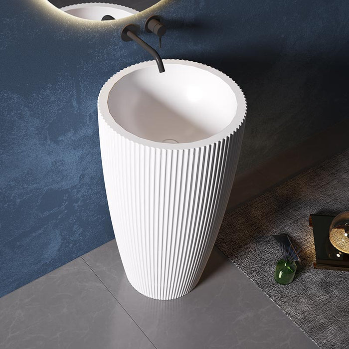 Viera 500mm Fluted Round Solid Surface Stone Freestanding Pedestal