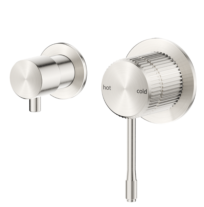 Mica Brushed Nickel Fluted Shower Mixer Diverter - Sideways - Acqua Bathrooms