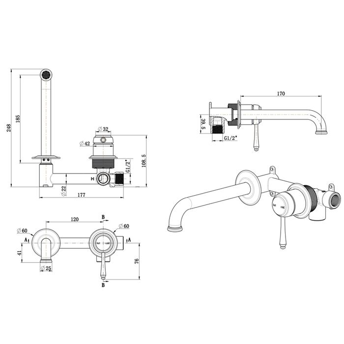 Mica Dusk Bronze Heritage Wall-Spout Combo - TRIM KIT ONLY