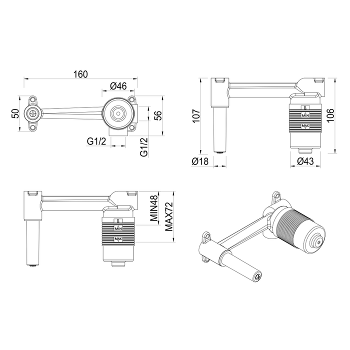 Lantra Wall-Spout Mixer Combo - Body Only