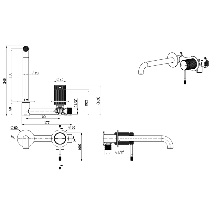 Mica Dusk Bronze Fluted Wall-Spout Combo