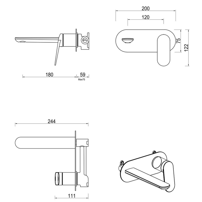 Lantra Matte Black Wall-Spout Combo - 1P - Trim Kit Only