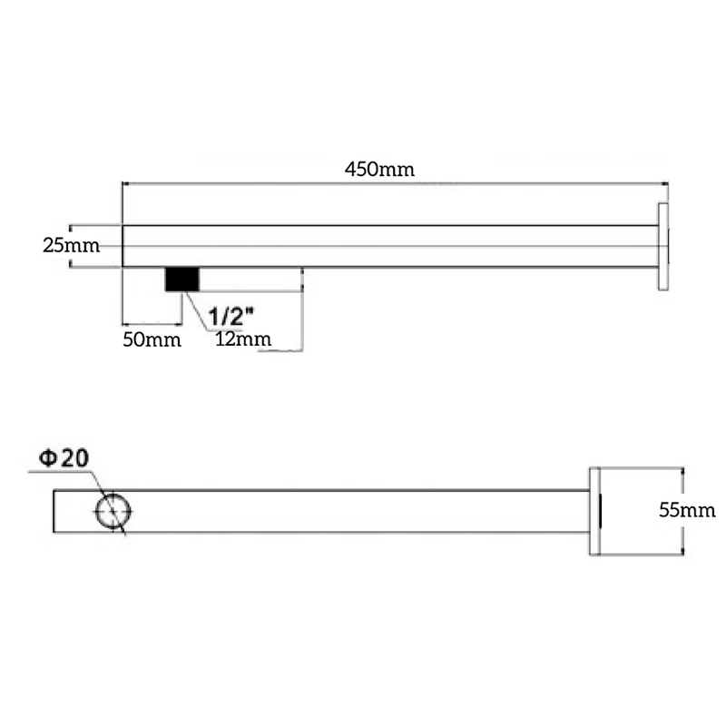 Mica French Gold Wall Shower Arm - 450mm - Straight