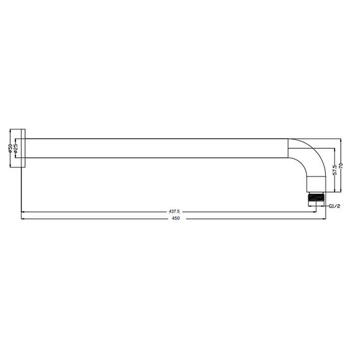 Mica Brushed Nickel Wall Shower Arm - 450mm - Curved
