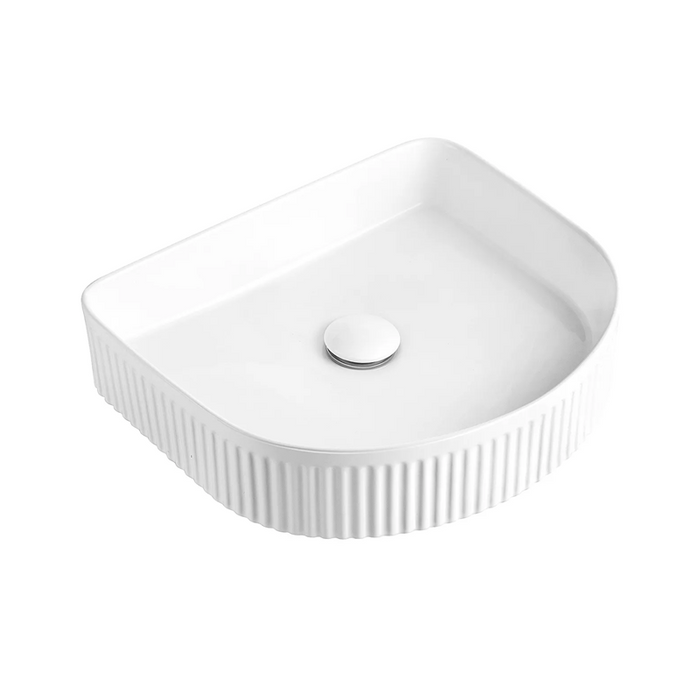 410mm Arched Fluted Matte White Above Counter Basin