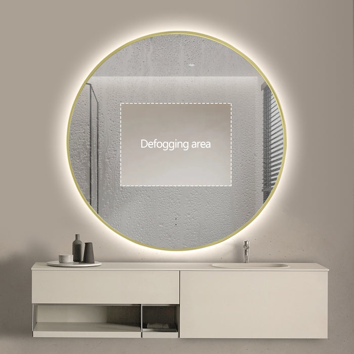 Round Touchless Back-Lit Brushed Gold 800mm LED Mirror - Three Light Temperatures