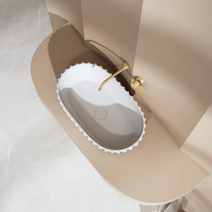 Perla 600mm Fluted Solid Surface Stone Round Above Counter Basin