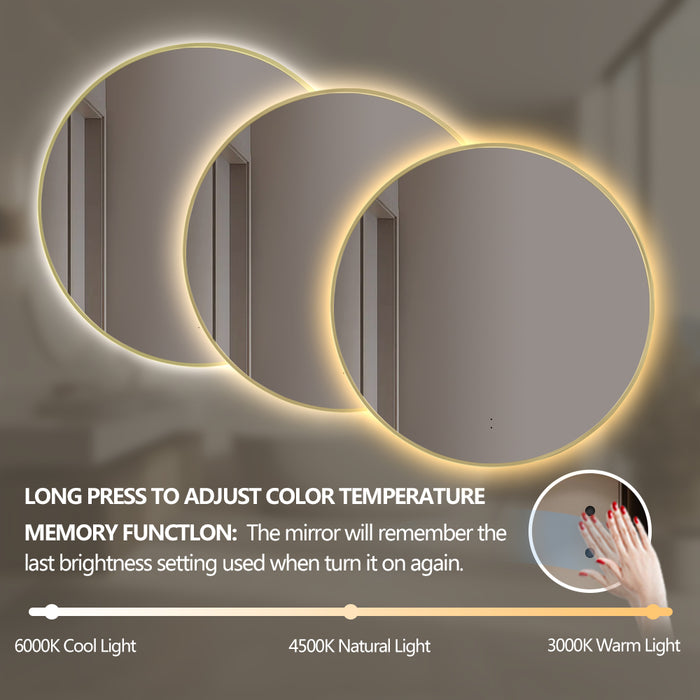 Round Touchless Back-Lit Brushed Gold 800mm LED Mirror - Three Light Temperatures
